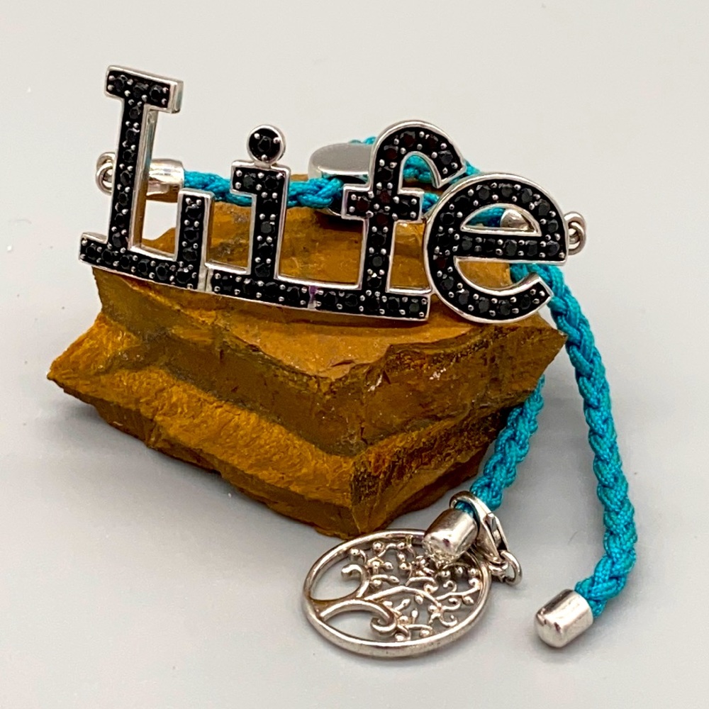 NYC I I sterling silver cord LIFE adjustable bracelet with black spinel 🦋